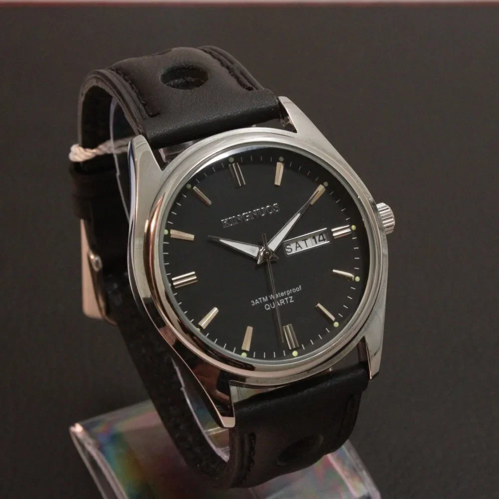 Men's Contemporary Sport Watch Silver Case Black Rally Strap 40mm